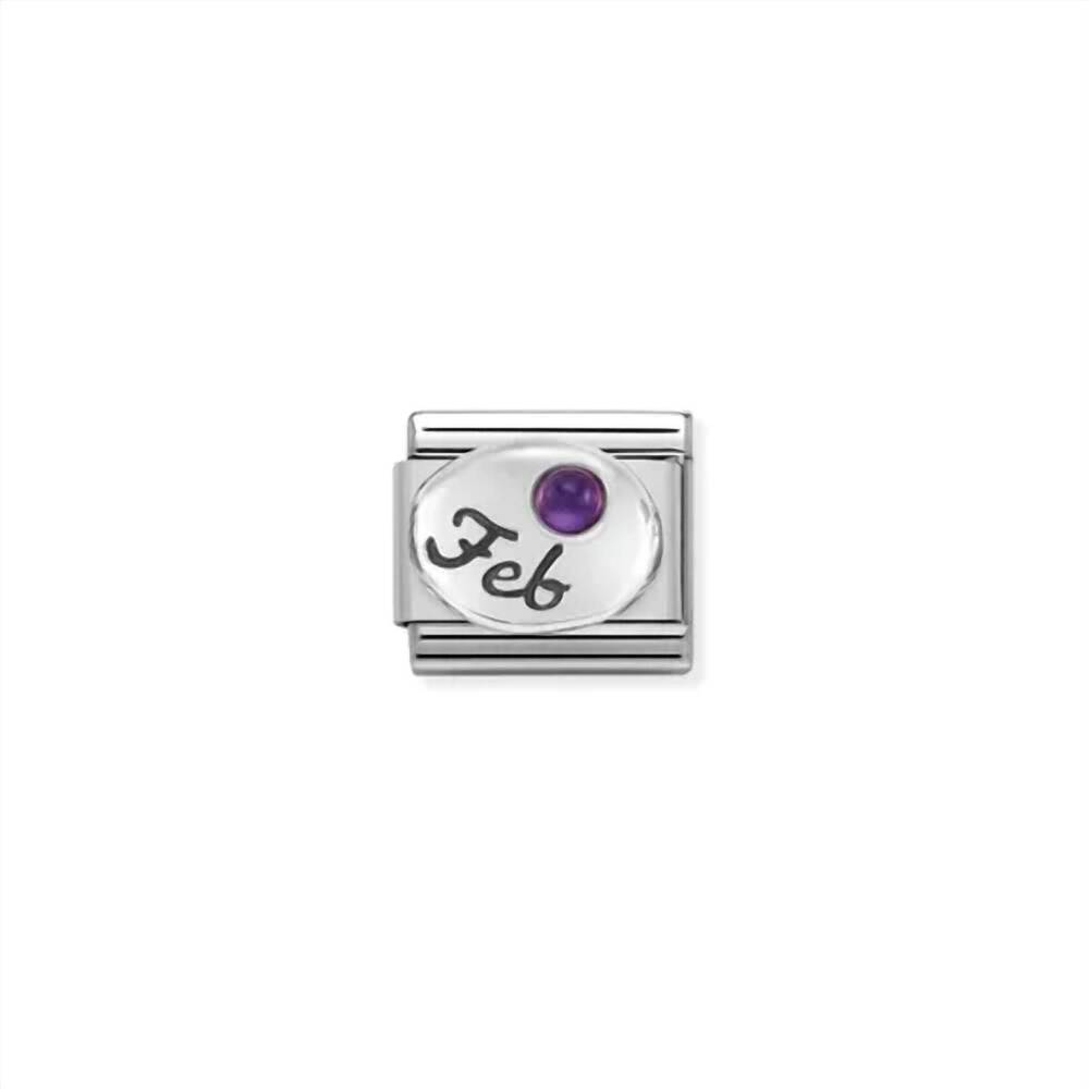 NEW NOMINATION unisex birth stones links bracelet in february amethyst silver